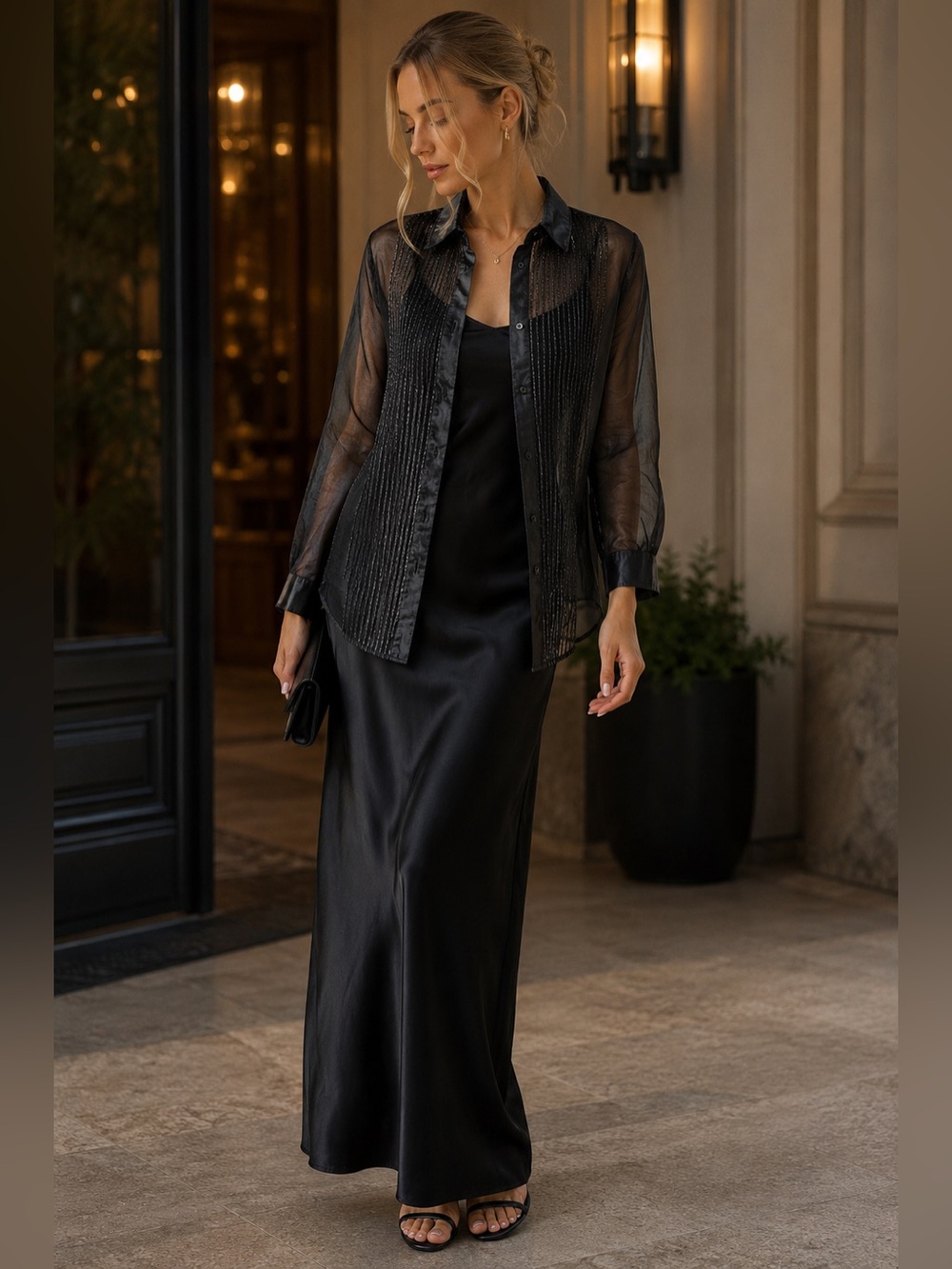 NYGARD Collection Sheer Embellished Shirt Jacket Black